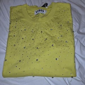 Vybes Yellow Short Sleeve Tee with Rhinestones